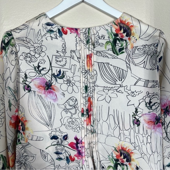 Anthropologie Geisha Barnes Pintucked Ivory Floral Abstract  Button Down Shirt - Picture 11 of 12